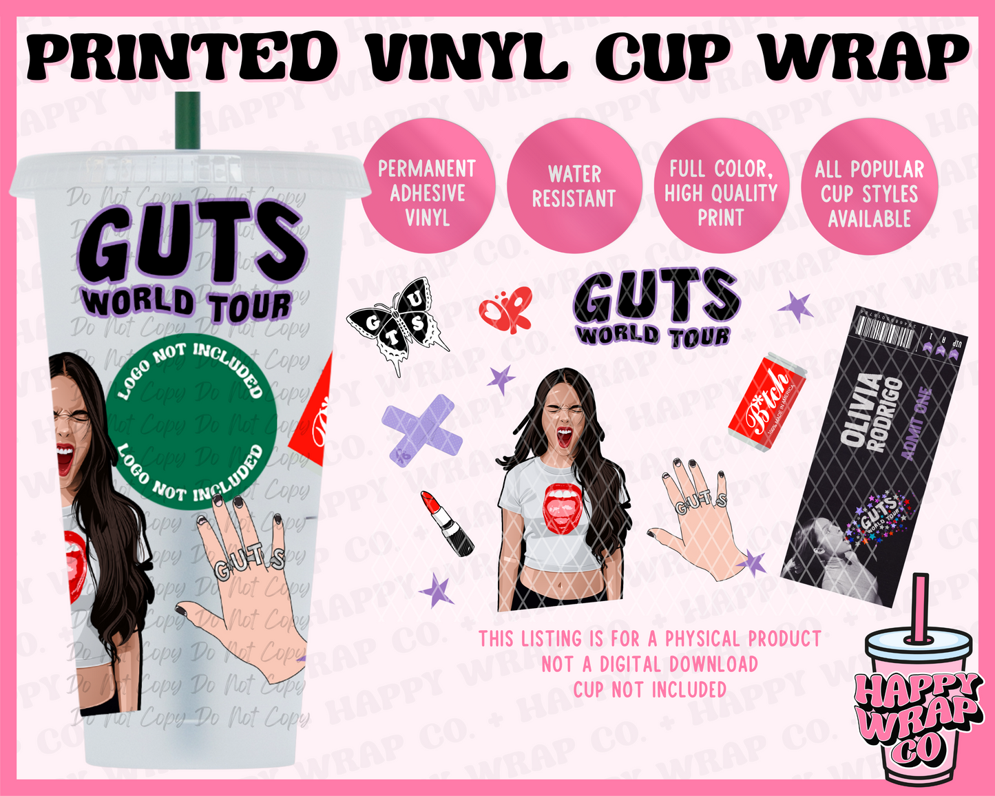 Olivia Rodrigo GUTS World Tour - Vinyl Cold Cup Wrap