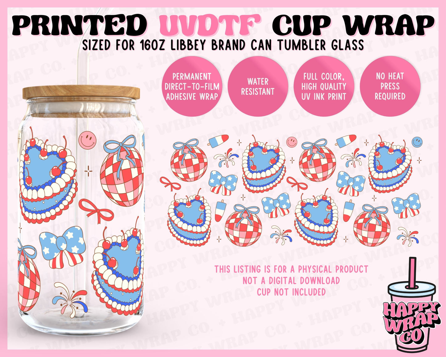 Cute 4th of July - UVDTF Beer Can Glass Wrap (Ready-to-Ship) (Double-Sided)
