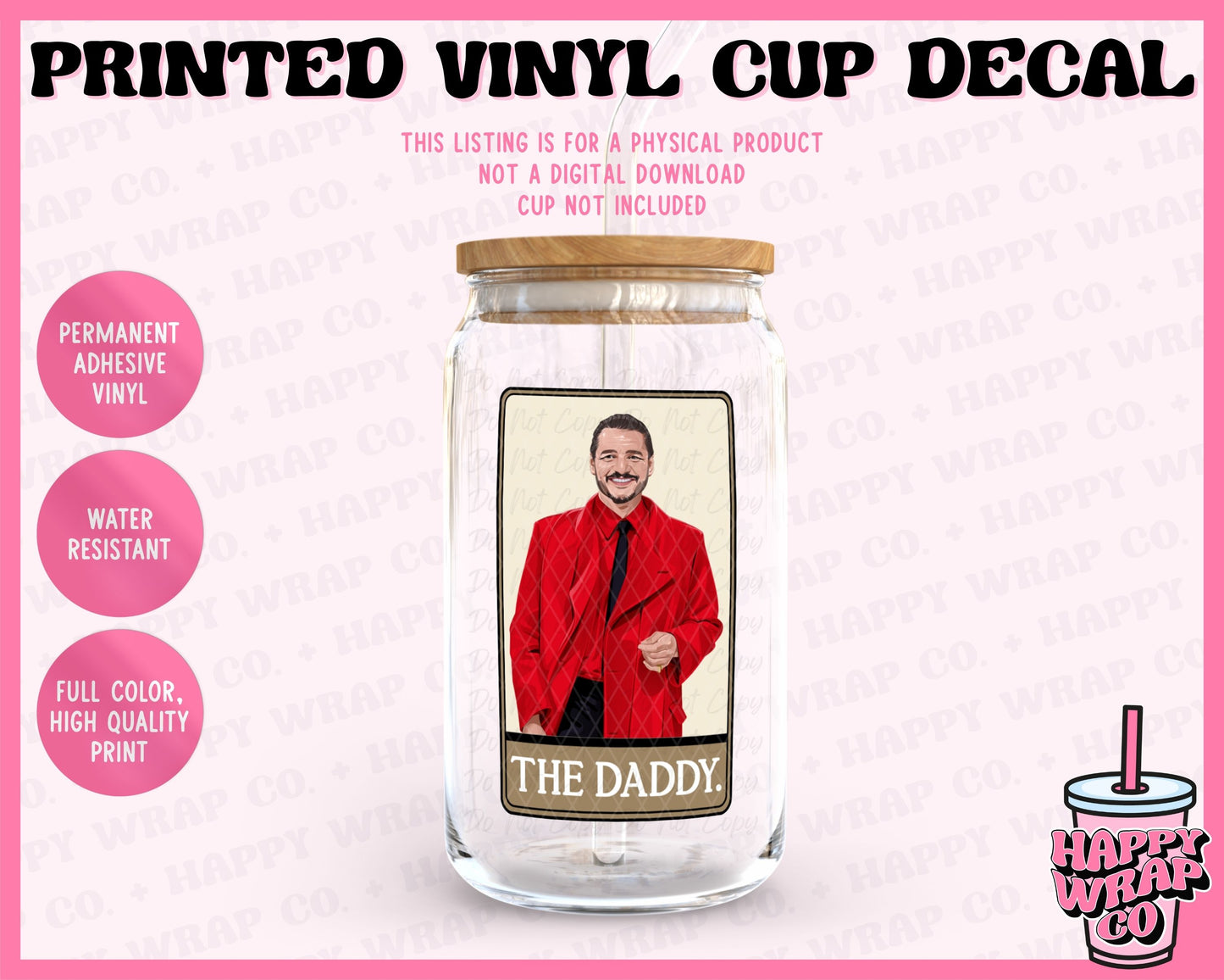 Pedro Pascal The Daddy Met Gala Tarot Card - Vinyl Cup Decal