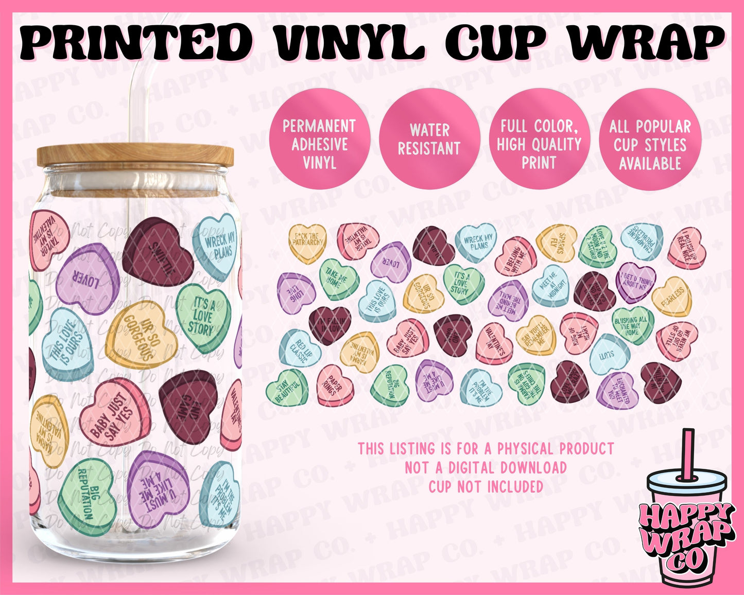 TS Conversation Hearts - Vinyl Beer Can Glass Wrap