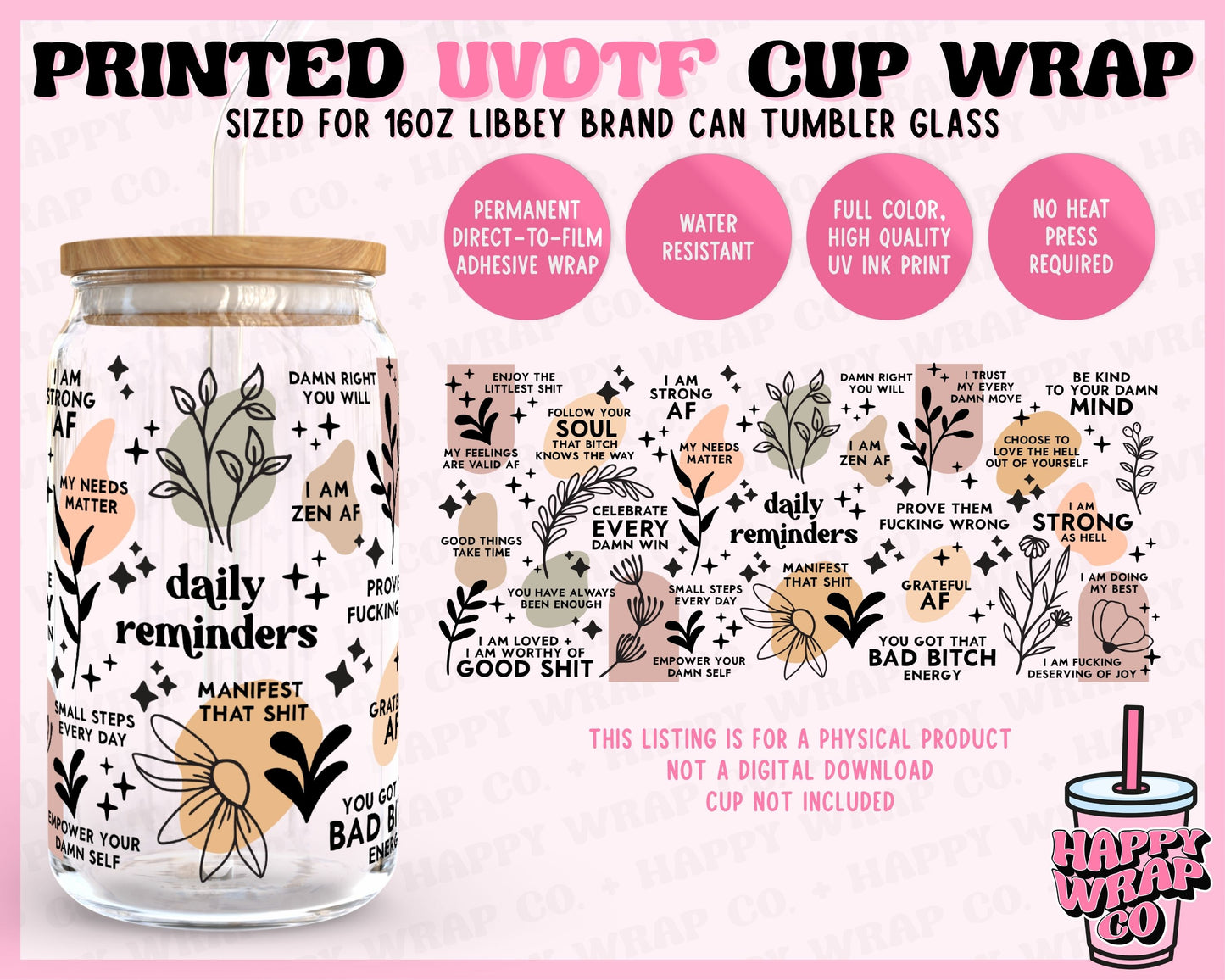 Daily Affirmations (Vulgar) - UVDTF Beer Can Glass Wrap (Ready-to-Ship)