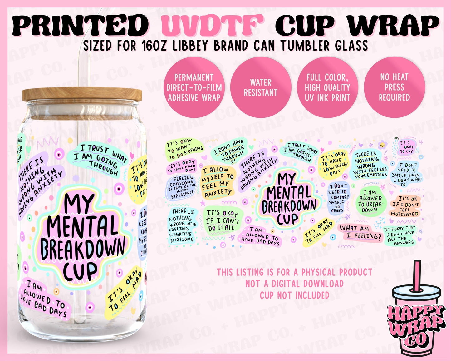 My Mental Breakdown Cup - UVDTF Beer Can Glass Wrap (Ready-to-Ship)
