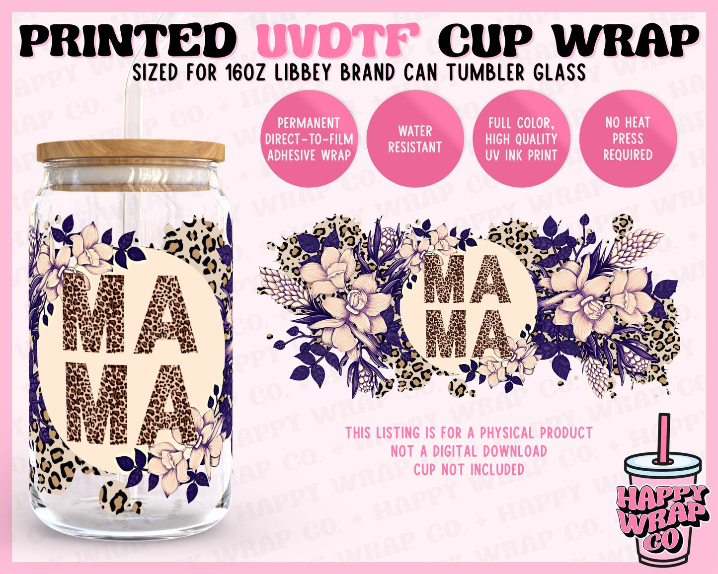 Mama Floral - UVDTF Beer Can Glass Wrap (Ready-to-Ship)