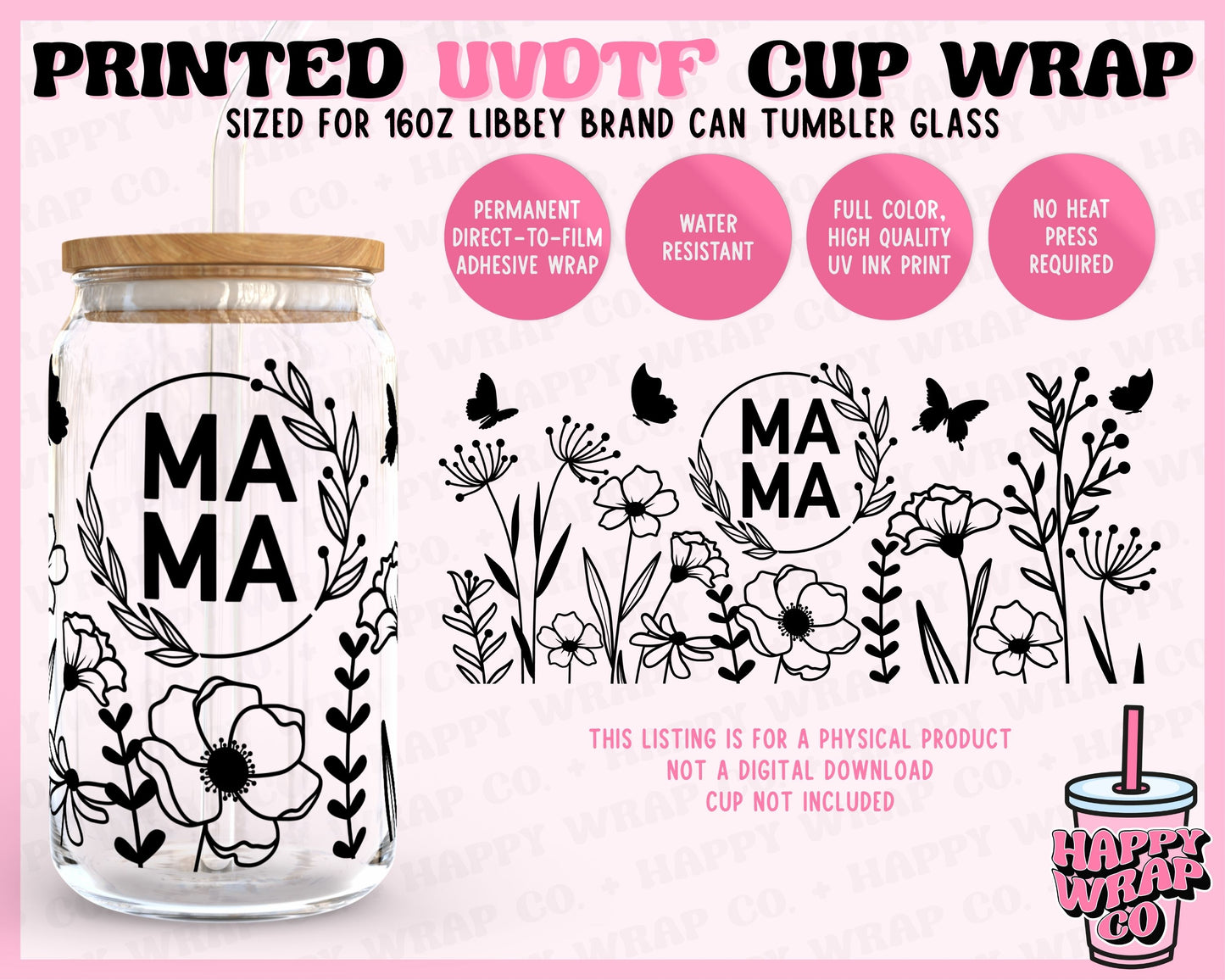 Mama Floral - UVDTF Beer Can Glass Wrap (Ready-to-Ship)