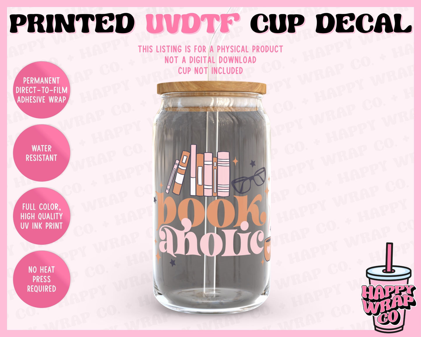 Bookaholic - UVDTF Cup Decal (Ready-to-Ship) (Double-Sided)