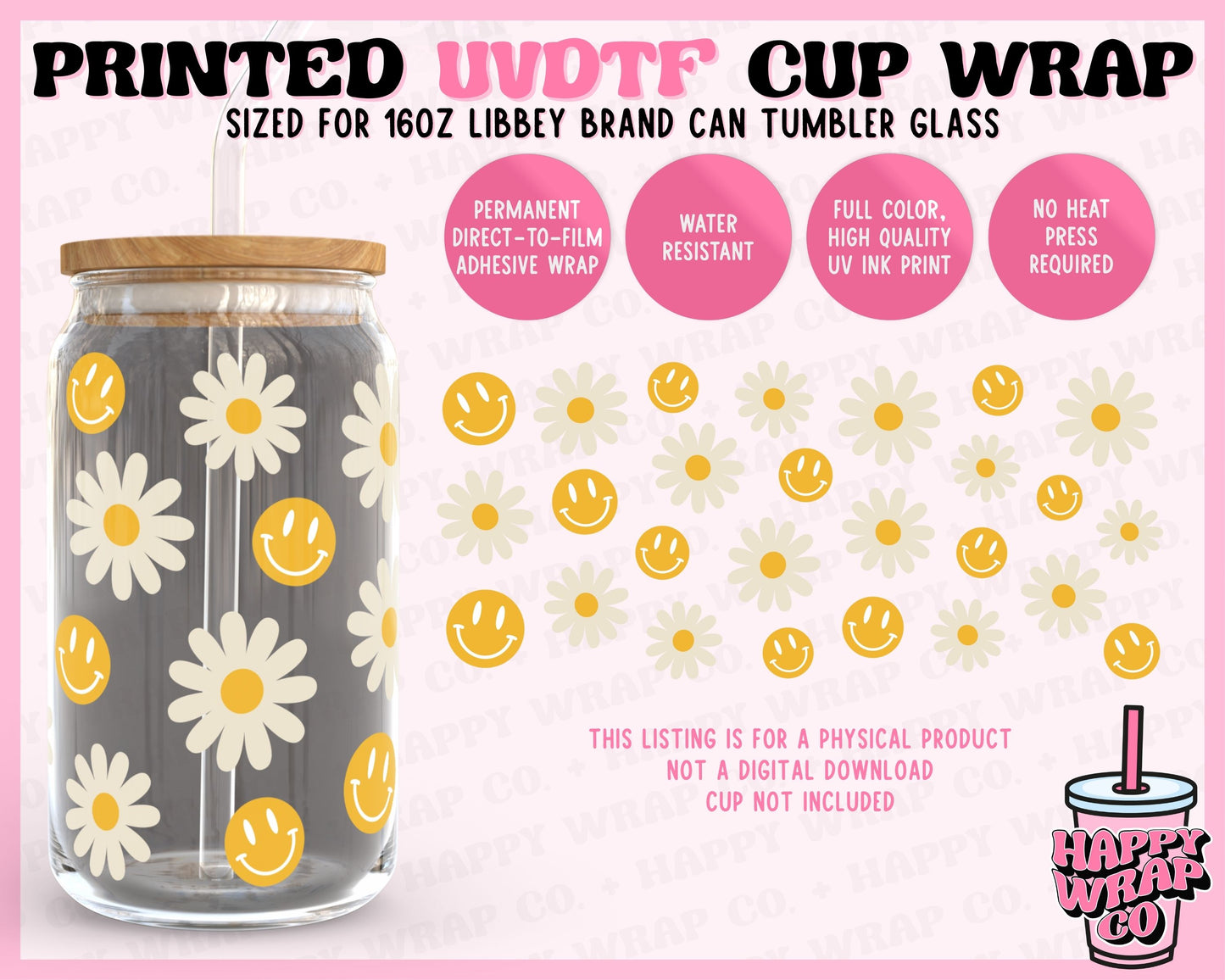 Daisy Smile - UVDTF Beer Can Glass Wrap (Ready-to-Ship)