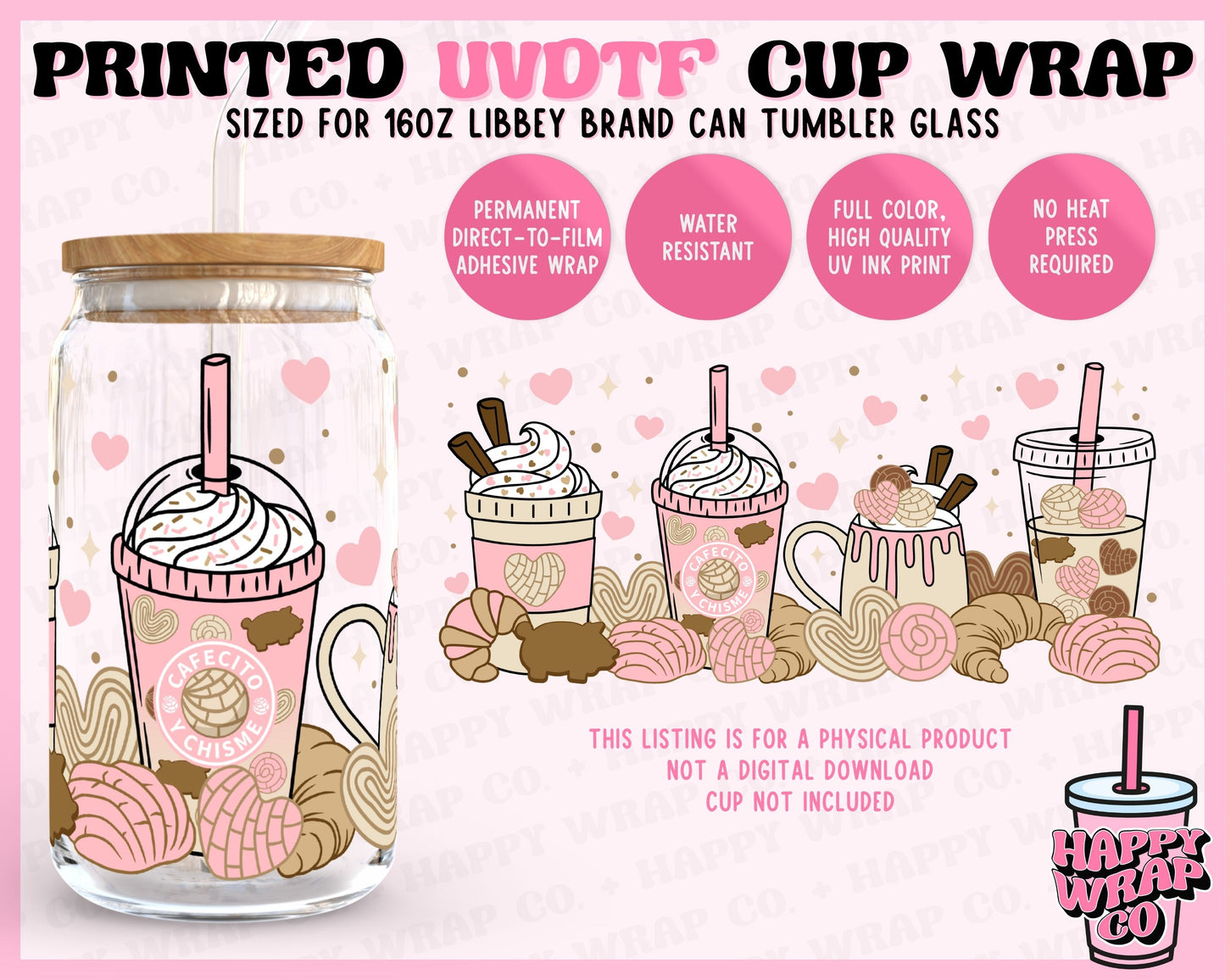 Boho Cafecito y Chisme Lattes - UVDTF Beer Can Glass Wrap (Ready-to-Ship)