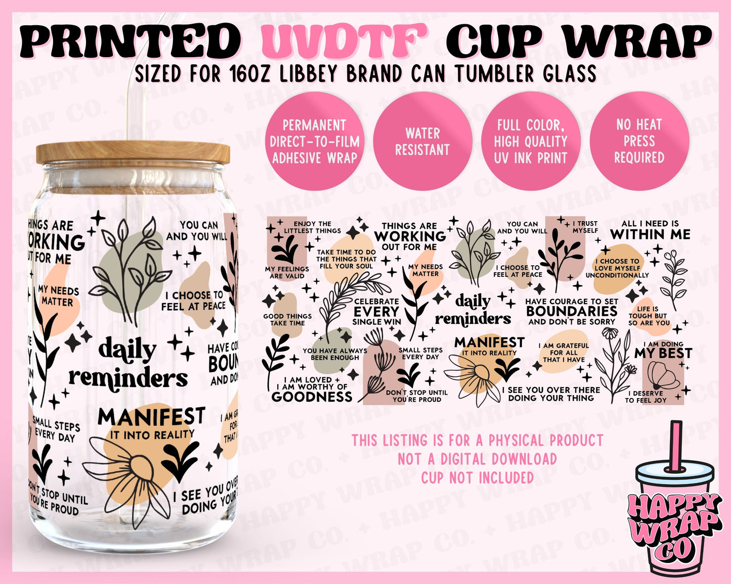 Daily Affirmations (Clean) - UVDTF Beer Can Glass Wrap (Ready-to-Ship)