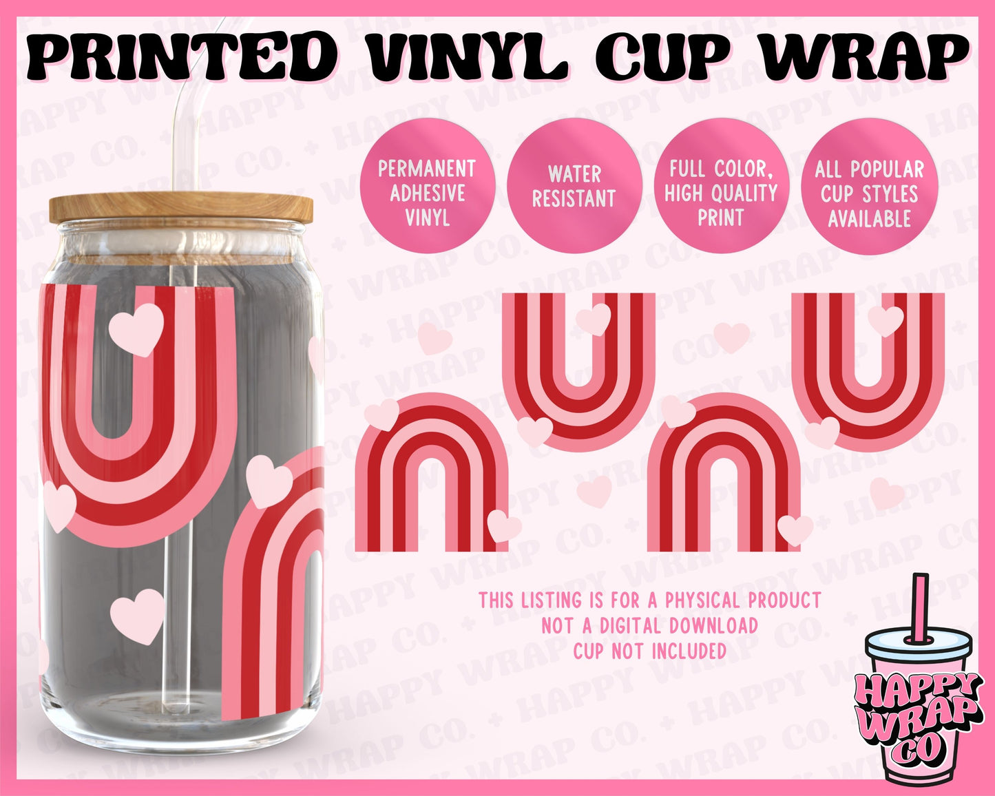 Heart Rainbows - Vinyl Beer Can Glass Wrap