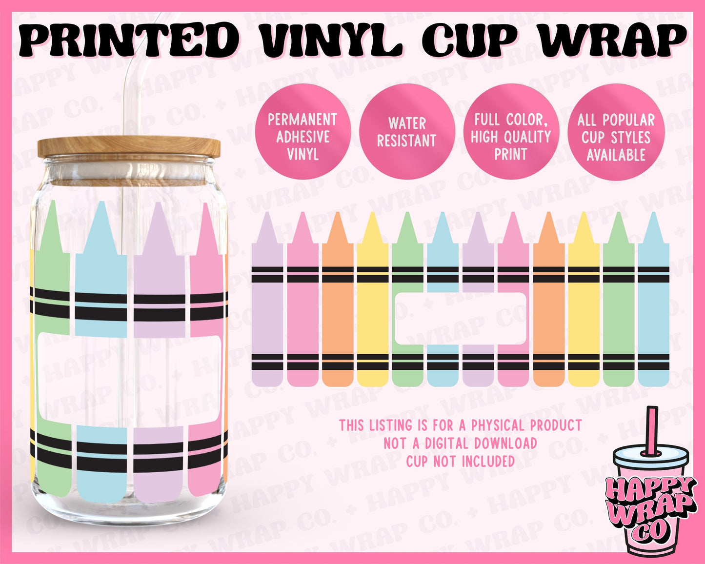 Pastel Monogram Crayons - Vinyl Beer Can Glass Wrap