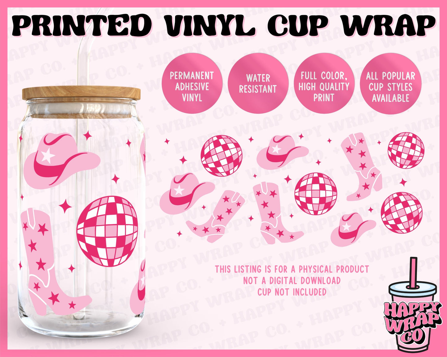 Disco Cowgirl - Vinyl Beer Can Glass Wrap
