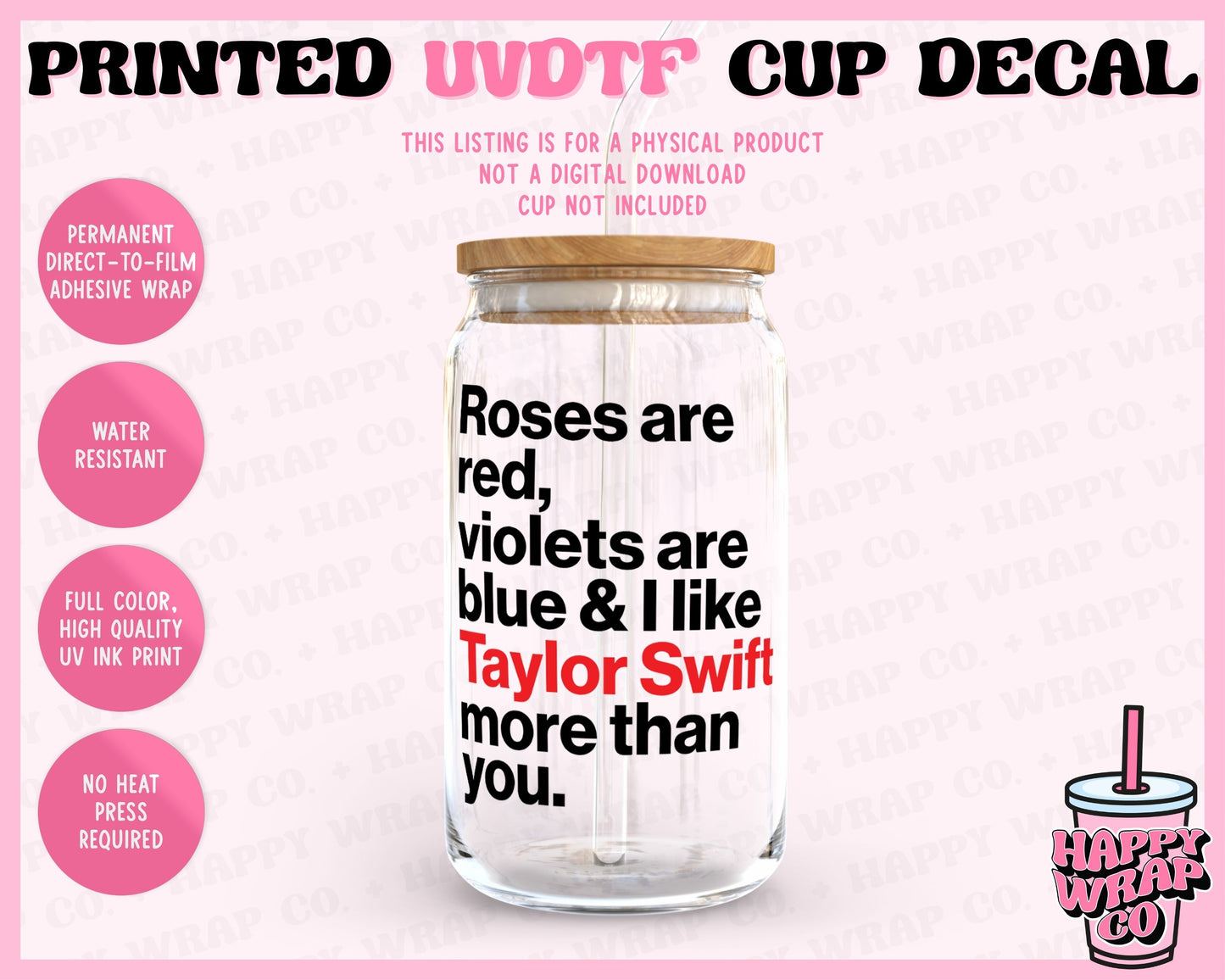 Roses are Red - UVDTF Cup Decal (Ready-to-Ship)