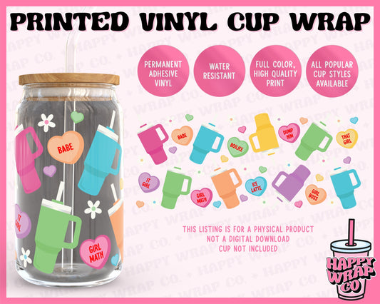 Tumblers and Candy Hearts - Vinyl Beer Can Glass Wrap