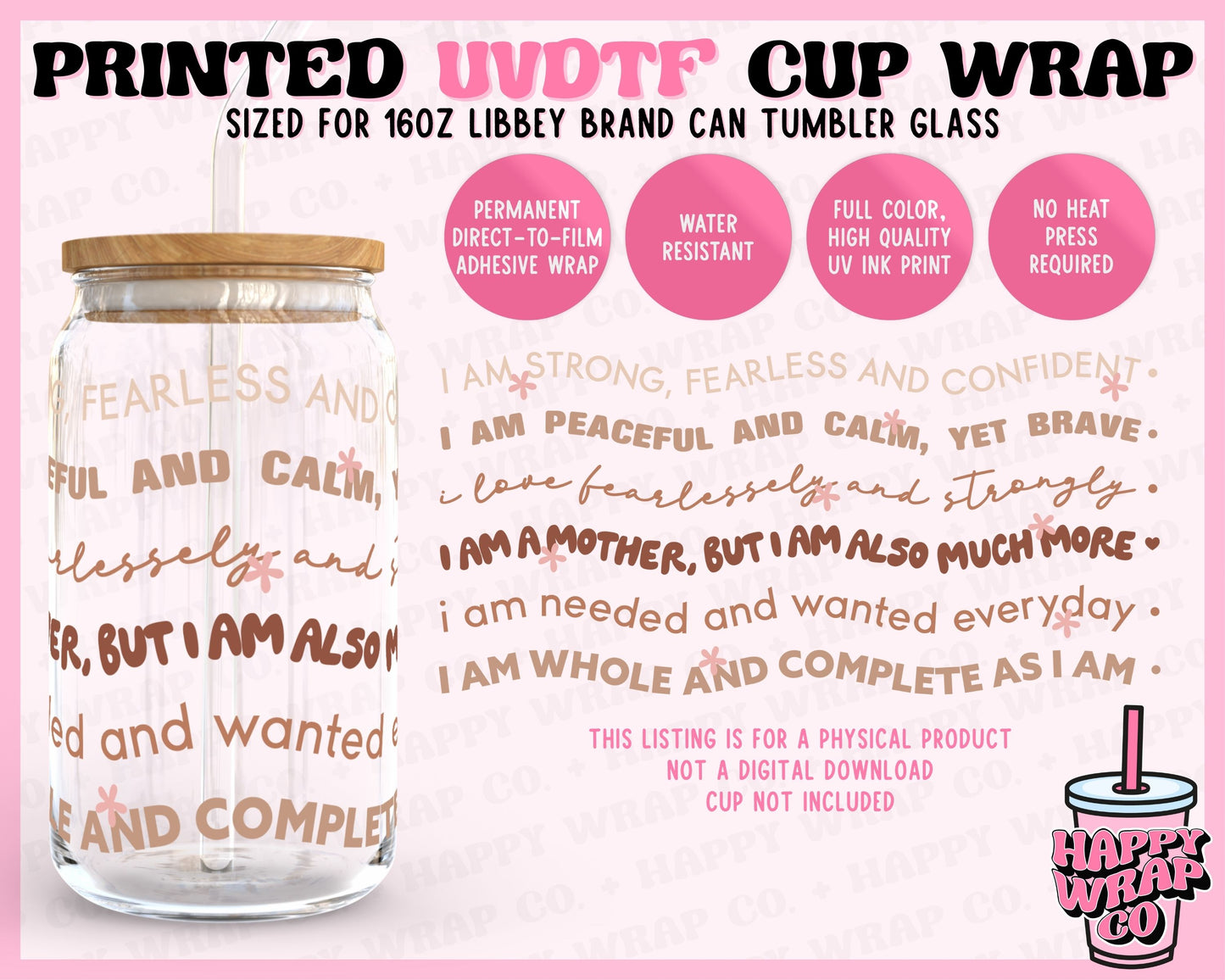 Mom Affirmations - UVDTF Beer Can Glass Wrap (Ready-to-Ship)