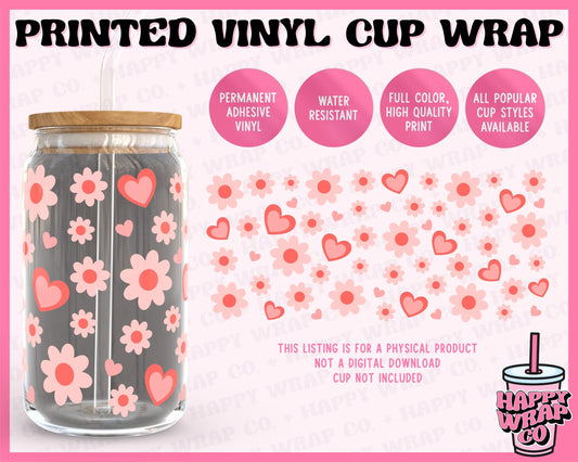 Cute Flowers and Hearts - Vinyl Beer Can Glass Wrap