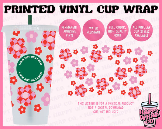 Checkered Retro Flowers - Vinyl Cup Wrap
